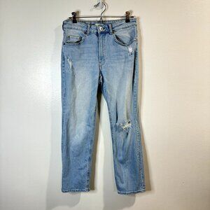 H&M Jeans Size 8 Straight Leg Light Wash Denim Distressed Mid Rise Rigid